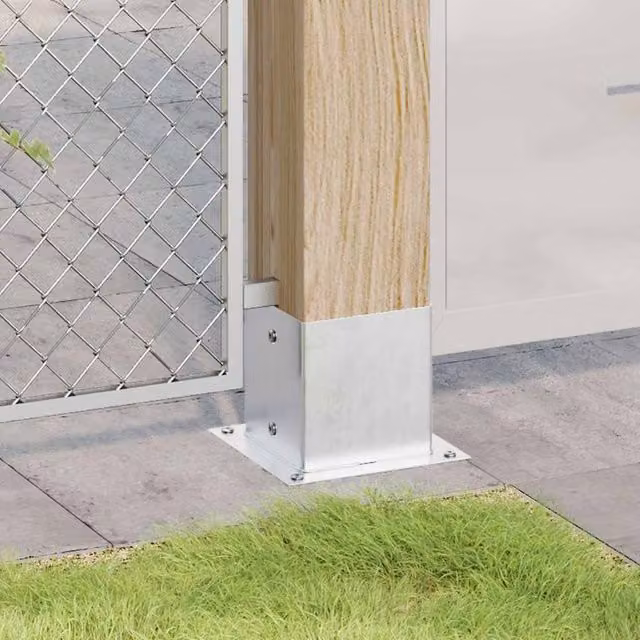 Berkfield Home Square Post Support Bases, 12 Pack, Silver Galvanised Steel, 141 x 141 mm – 1