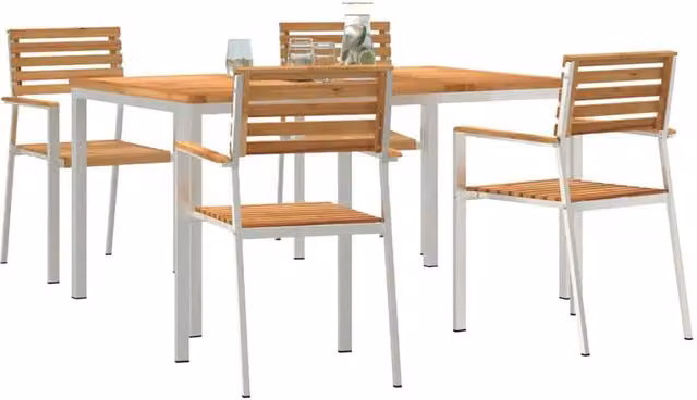 Berkfield Home Modern 5 Piece Garden Dining Set in Brown Solid Teak Wood
