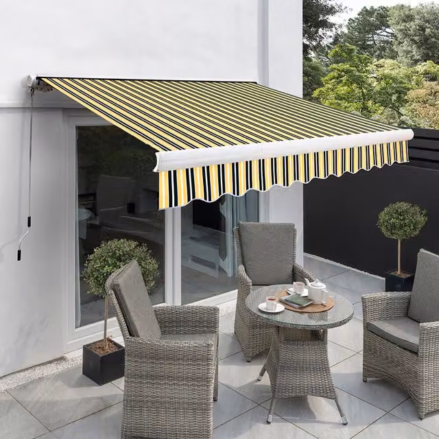 Primrose Manual Full Cassette Awning in Yellow and Grey Stripe, 500 cm