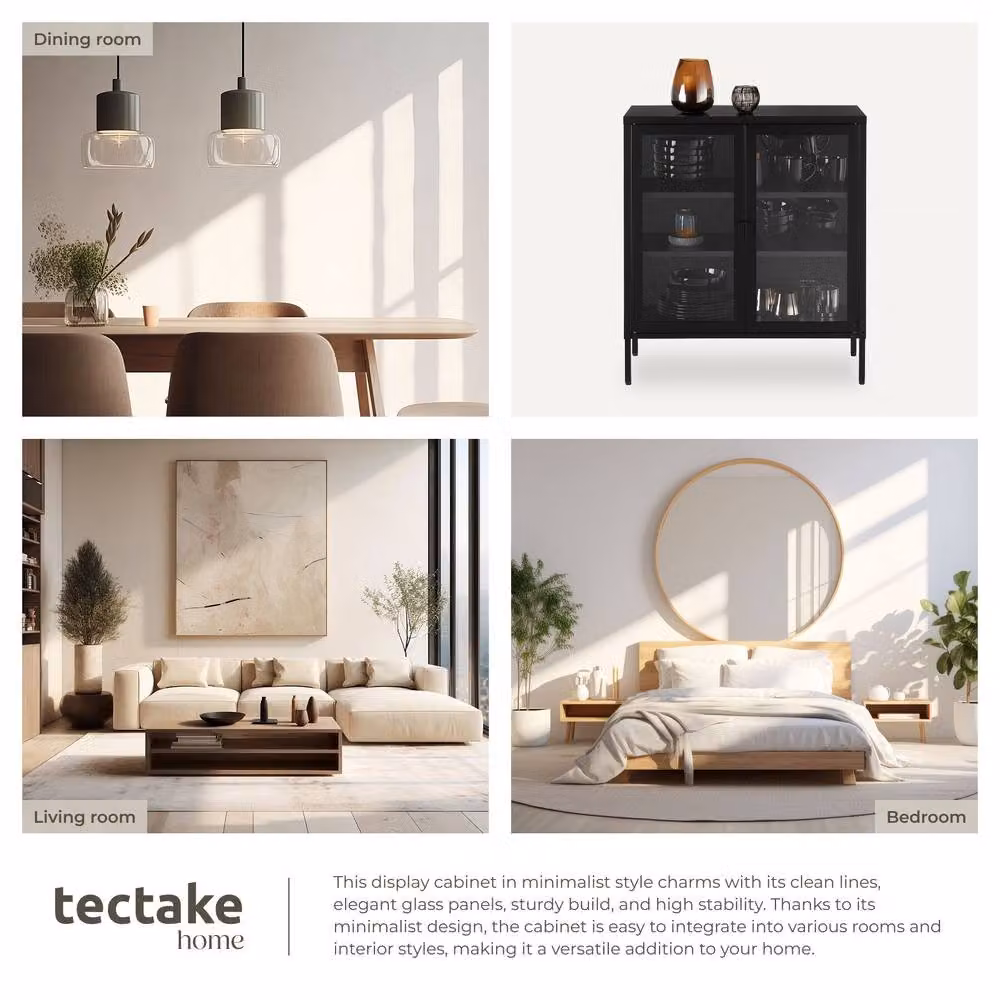 tectake Baker Metal Display Case in Black with Glass Doors and Internal Shelves – 7