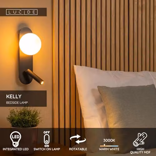 Lucide Kelly LED Wall Light and Bedside Lamp in Black – 2