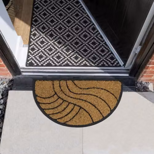 JVL Comfort Halfmoon Semicircular Coir and Rubber Tuffscrape Doormat, Nature Graphic, W/D: 70 x 40 cm, Beige/Sand/Brown – 6