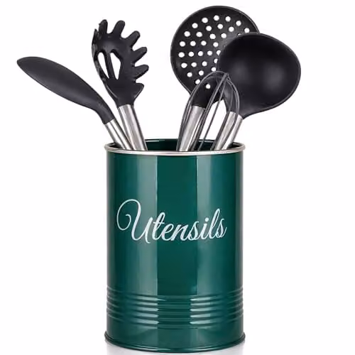 Innoteck Metal Utensil Holder and Cutlery Organiser Pot in Green with Non-Slip Base – 1