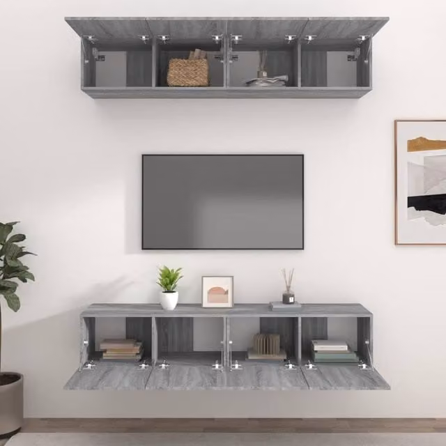 Berkfield Home Set of 4 Modern Grey Sonoma TV Cabinets in Engineered Wood, W/D/H: 80 x 30 x 30 cm – 1