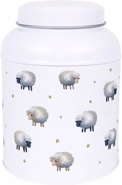 Purely Home Spring Sheep Dotted Storage Canister with Domed Lid in White Metal