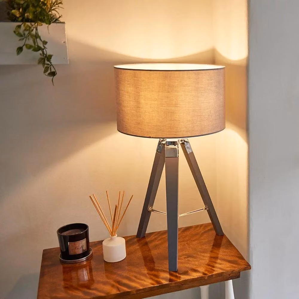 ValueLights Clipper Modern Grey Wood and Silver Chrome Table Lamp Base – 3