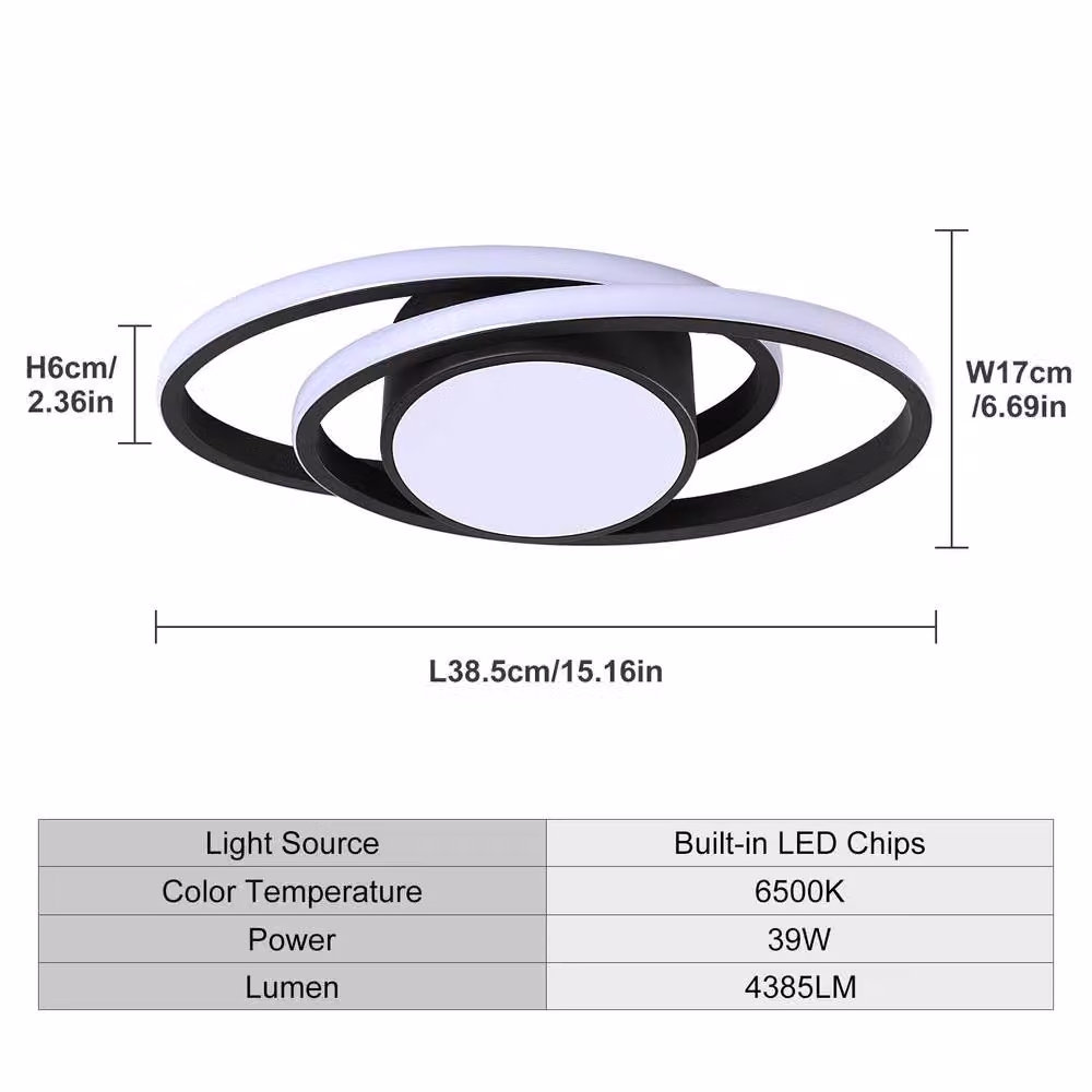Goeco Modern Round LED Ceiling Light, 39W, 6500K Cool White, Black – 3