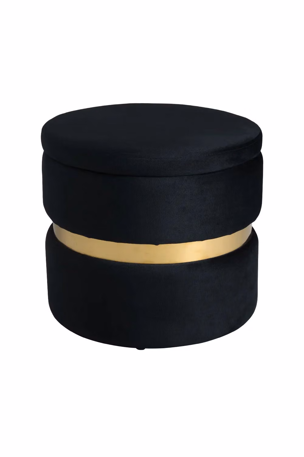 Living and Home Black Velvet Upholstered Cylindrical Storage Ottoman with Gold Metal Frame – 2