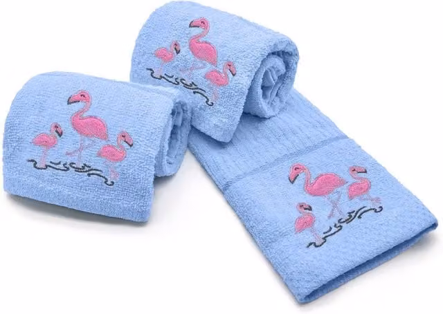 Velosso Flamingo Embroidered Cotton Tea Towel in Blue
