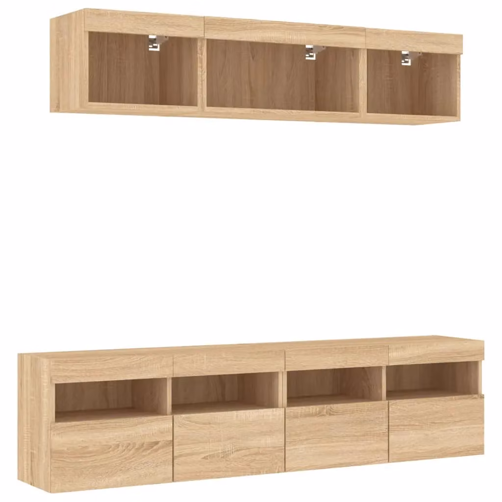 Berkfield Home 5 Piece Modern Wall Mounted TV Unit with Integrated LED Lighting in Sonoma Oak Brown – 3