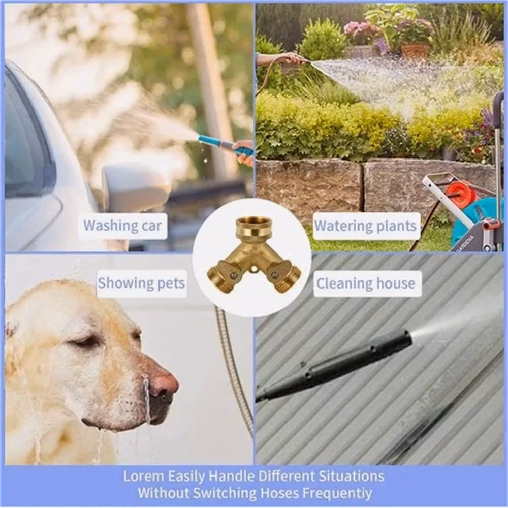 Nordara Gold Brass Y-Shaped 2-Way Hose Pipe Splitter Valve for 3/4 inch Garden Taps – 2