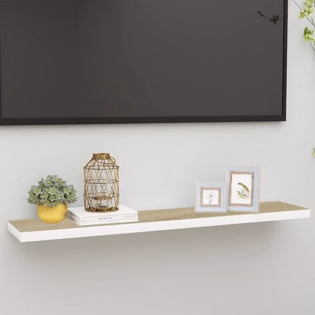 Berkfield Home Floating Wall Shelf in Oak and White, W: 120 cm, D: 23.5 cm, H: 3.8 cm – 1