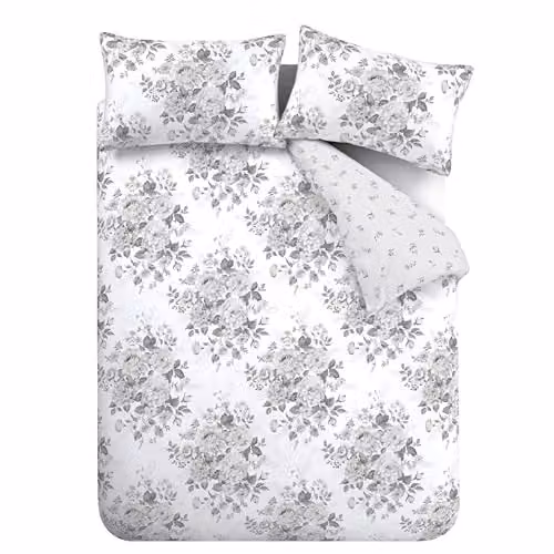 Catherine Lansfield Elinda Floral Reversible Double Duvet Cover and Pillowcase Set in Grey and White, W/D/H: 200 x 200 cm and 50 x 75 cm – 3