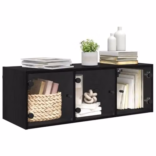 vidaXL Modern Wall Cabinet with Glass Doors in Black, W/D/H: 102 x 35 x 35 cm – 1