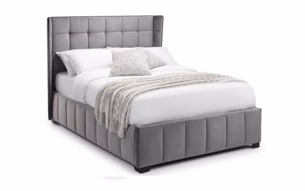 Ashfield Grey Plush Premium Velvet Upholstered Double Bed W/D/H: 140 x 200 cm – 2