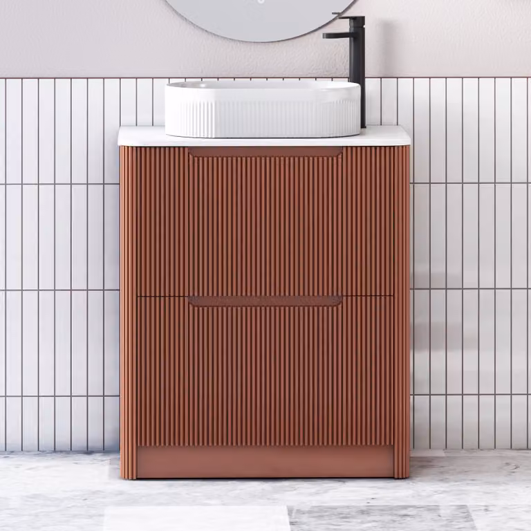Royal Bathrooms Avenza 800mm Terracotta Clay Floor Standing Vanity Unit with 2 Drawers, Plain White Worktop and Lyon Basin