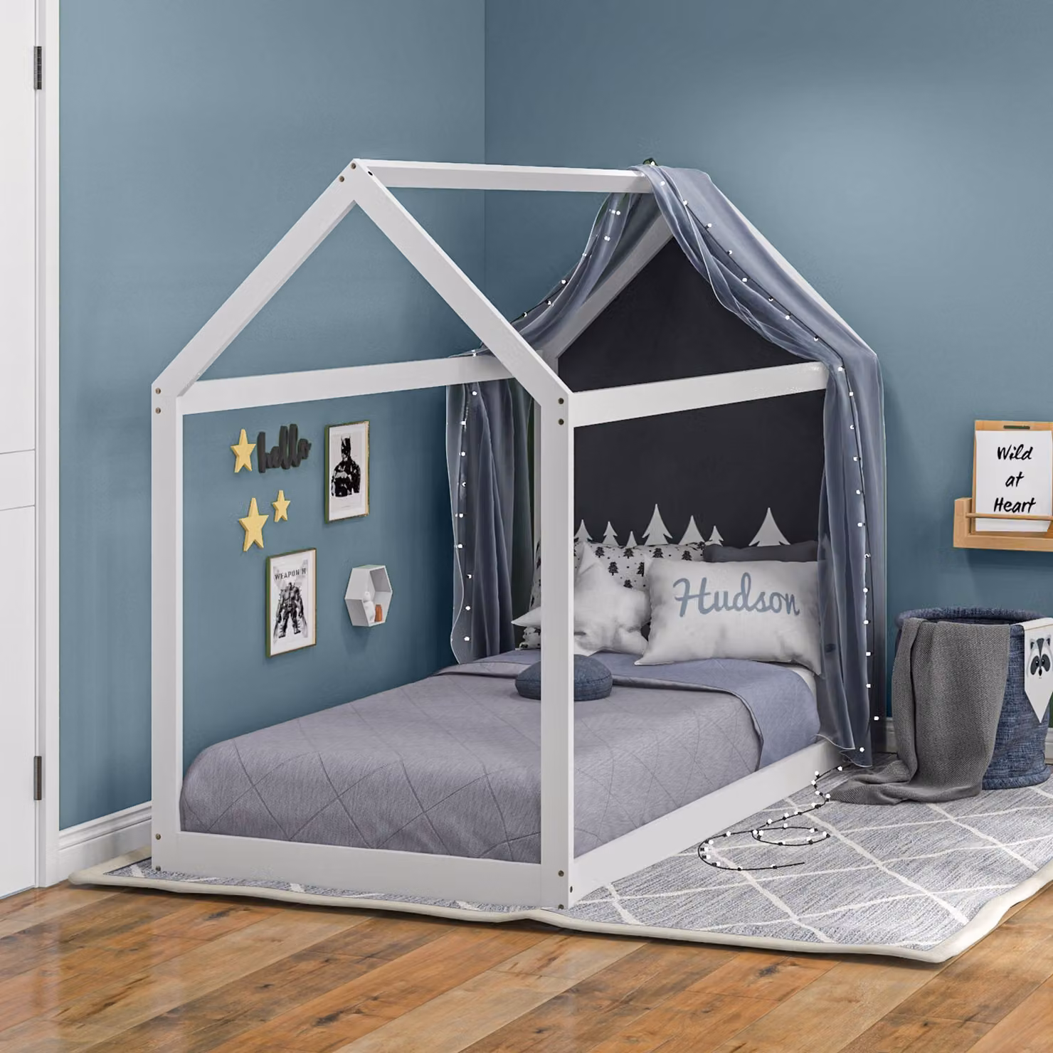 HOMCOM Scandinavian Style Wooden Single Bed Base with House Frame, White, W/D: 90 x 190 cm – 2