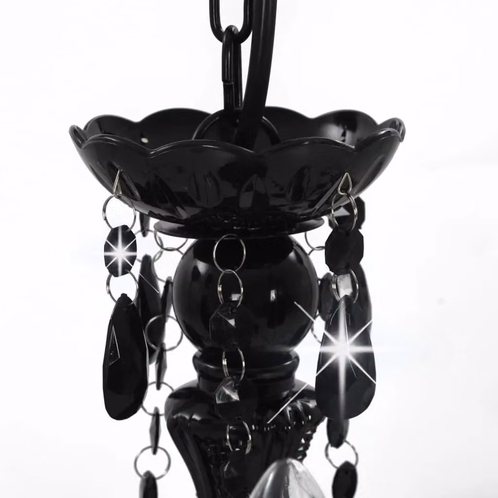 Berkfield Home Round Chandelier with Beads in Black and Transparent Glass, 3 x E14 – 2