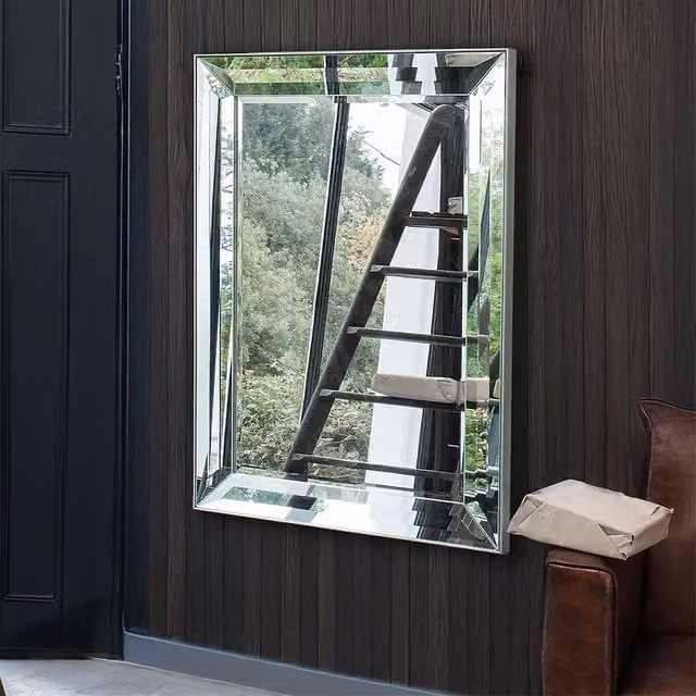 Agenzia 14 Large Venetian Art Deco Glass Framed Wall Mirror in Silver, W: 109 cm, H: 79 cm – 1