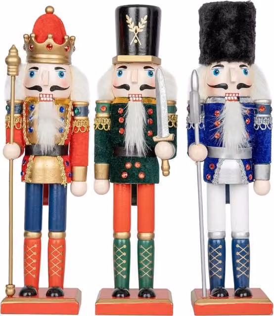 Shatchi Classic Multicolour Wooden Nutcracker Figure Set of 3, Height: 30 cm
