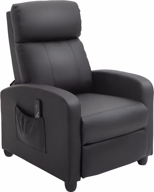 HOMCOM Black Faux Leather Massage Recliner Armchair with 150 Degree Recline and Side Pocket