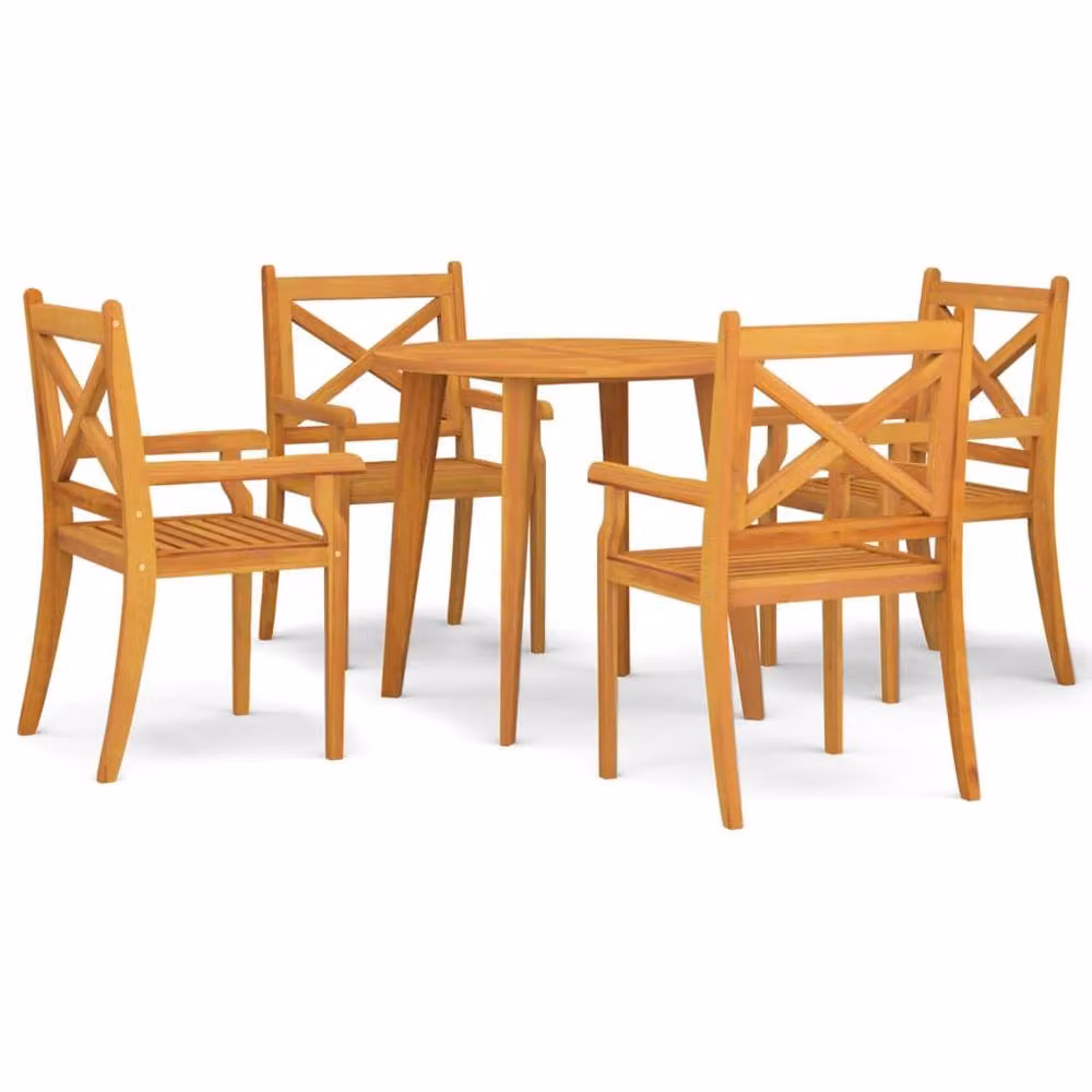 Berkfield Home 5 Piece Rustic Acacia Wood Garden Dining Set in Brown – 2