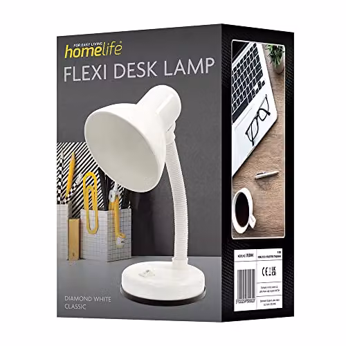 HOMELIFE Classic Flexi Desk Lamp in White with Adjustable Neck and Integral Switch, Height: 34 cm – 4
