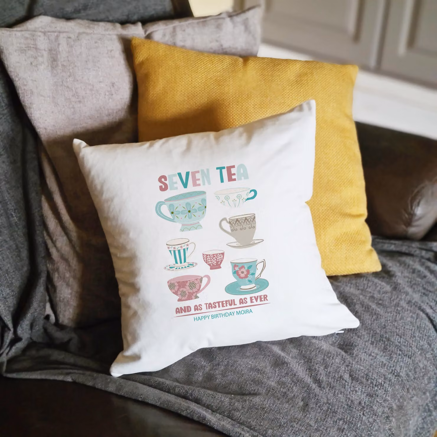 Afewhometruths Personalised 70th Birthday Gift Cushion for Tea Lovers, White, W/D/H: 40 x 40 x 40 cm – 3