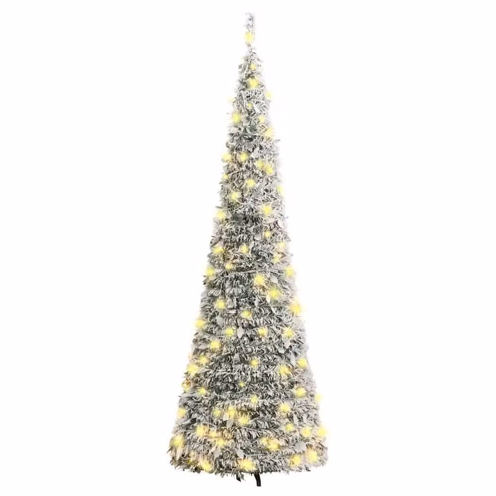 Berkfield Home Beautiful Pop-up Flocked Snow Artificial Christmas Tree with 100 LEDs in White and Green – 4