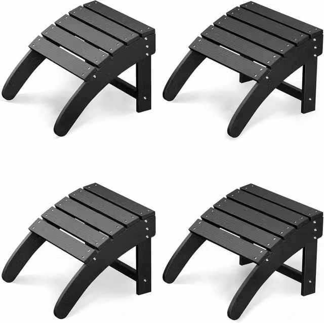 VOGREX Set of 4 Black Folding Adirondack HDPE Foot Stools and Ottomans