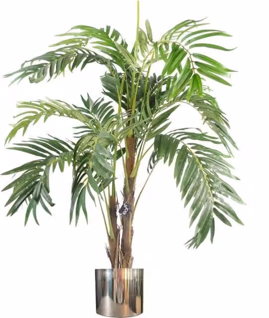 Leaf Design UK Premium Tabletop Artificial Palm Tree with Silver Metal Planter, Green and Silver