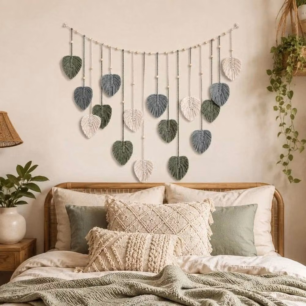 PAWNORA Boho Macrame Floral Wall Hanging Tapestry in Beige – 3