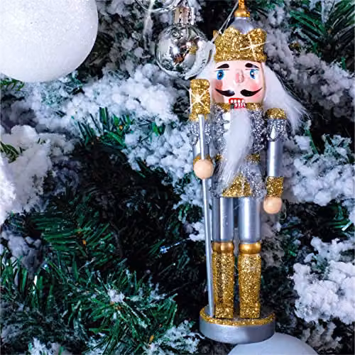 St Helens Home & Garden Nutcracker Christmas Tree Hanging Decoration, Gold and Silver, Height: 15 cm