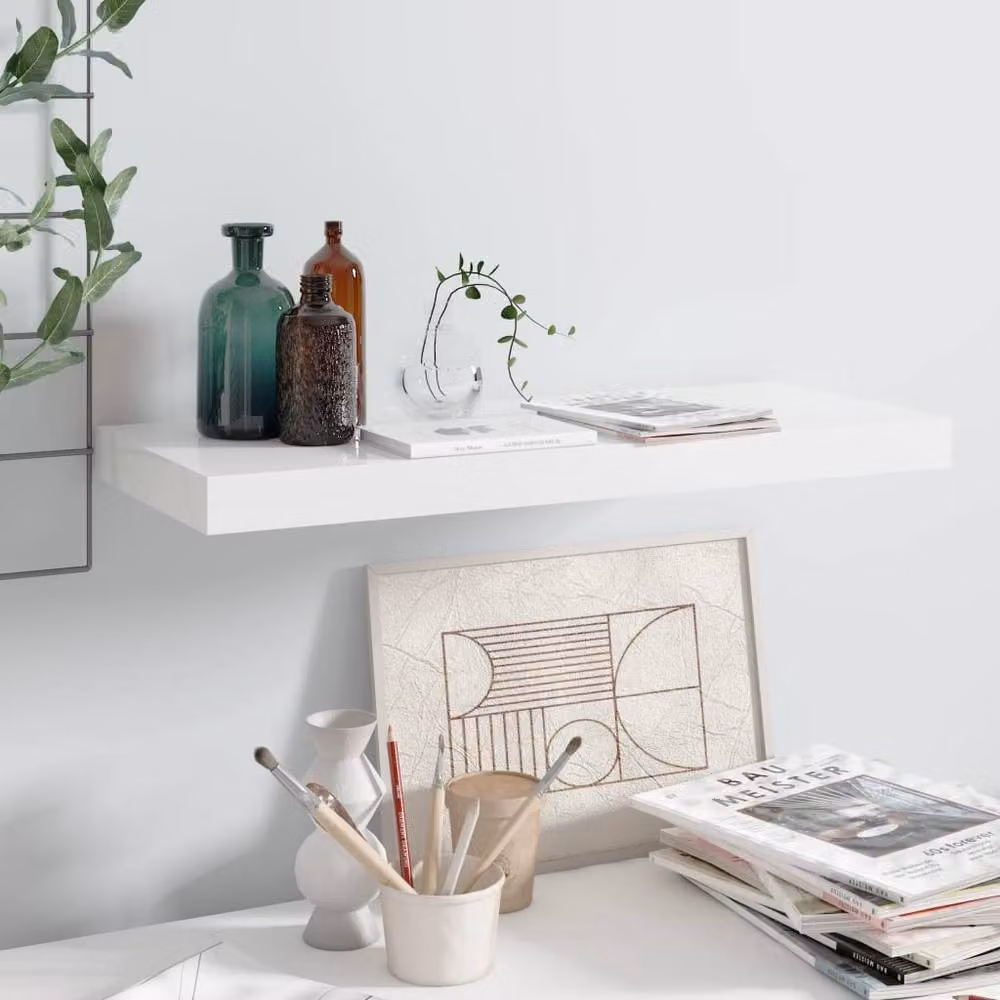 Berkfield Home Floating Wall Shelf in High Gloss White, W: 60 cm, D: 23.5 cm, H: 3.8 cm – 2