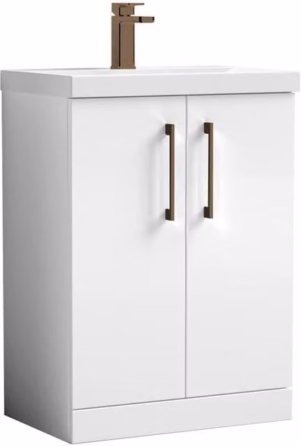 Balterley Modern White Glossy Freestanding Bathroom Vanity Unit with 2 Soft Close Doors, Width: 60 cm – 1