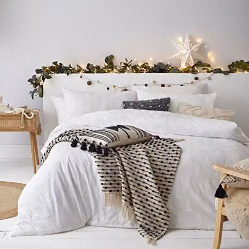 The Linen Yard Tufted Tree White 100% Cotton Percale Duvet Cover Set, W/H: 140 x 200 cm – 1