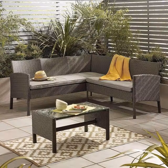 Madefor.living Lakewood 5 Seat L-Shape Rattan Corner Garden Set with Coffee Table in Grey