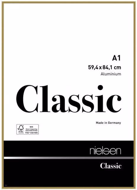 Nielsen Design Classic A1 Single Picture Frame in Gold with Glass and Metal Front, W: 59.4 cm, H: 84.1 cm