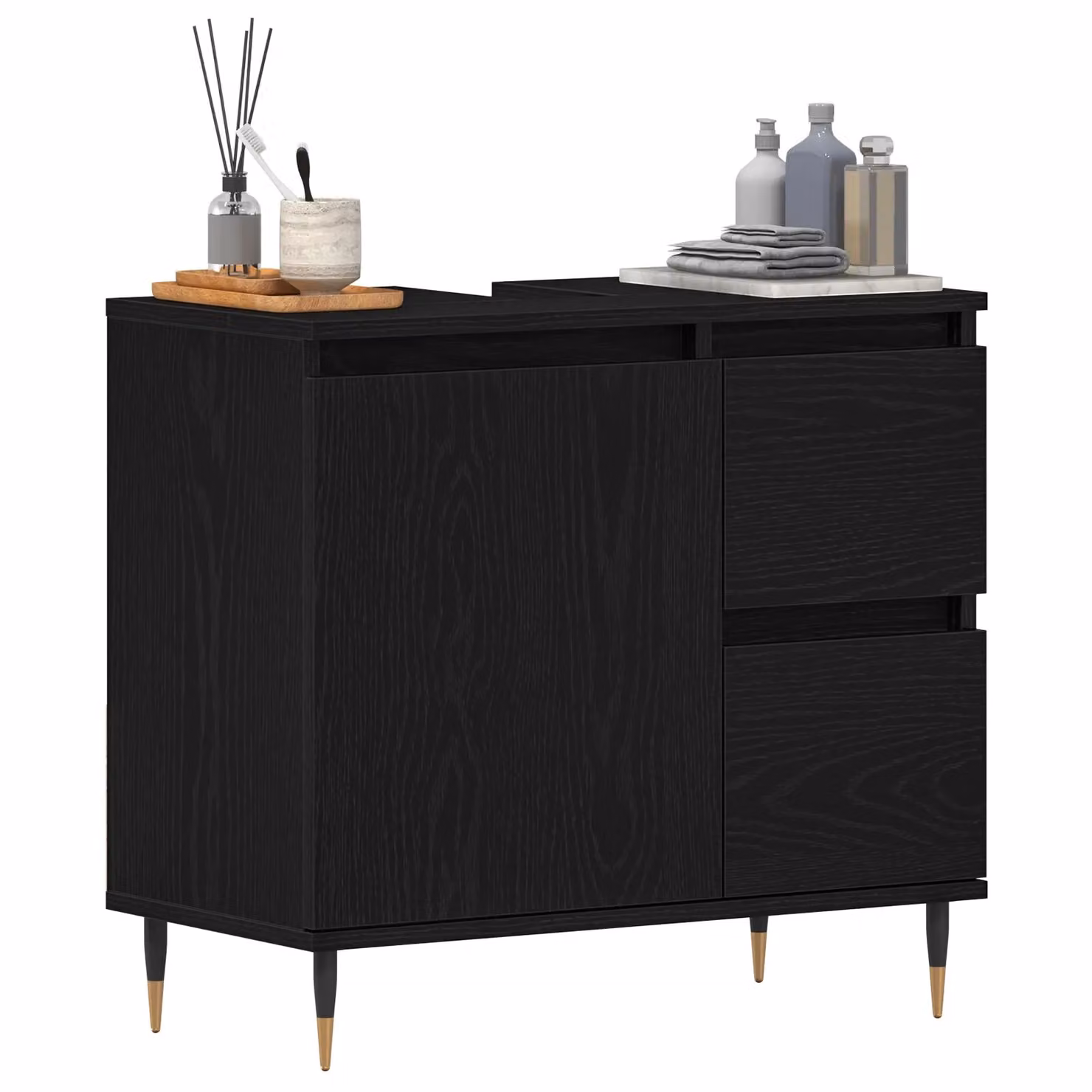 Berkfield Home Modern Black Oak Bathroom Sink Cabinet, W/D/H: 65 x 33 x 60 cm – 3