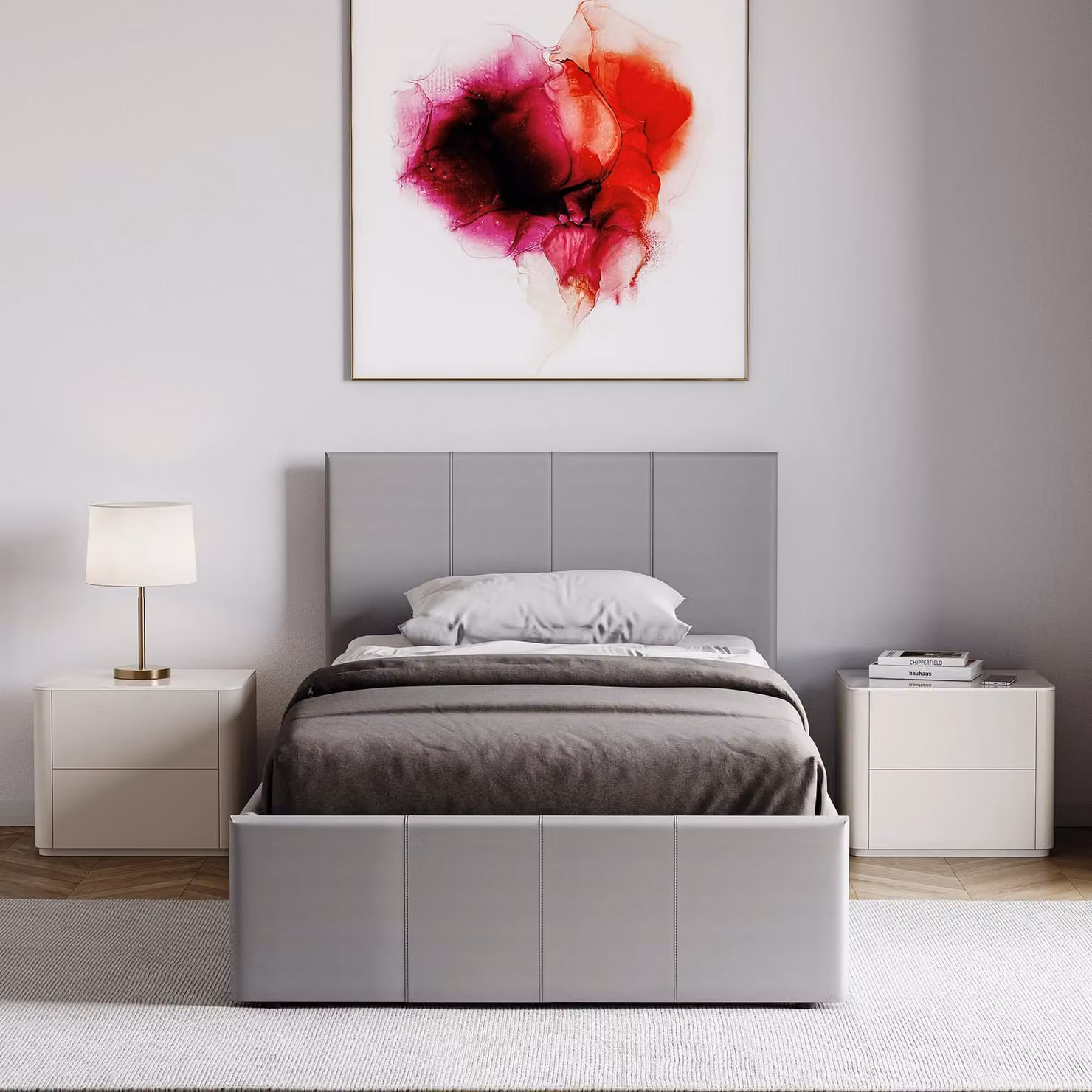Vida Designs Lisbon Single Ottoman Bed Frame in Grey Upholstered Fabric with Lift Up Base, 90 x 200 cm – 5