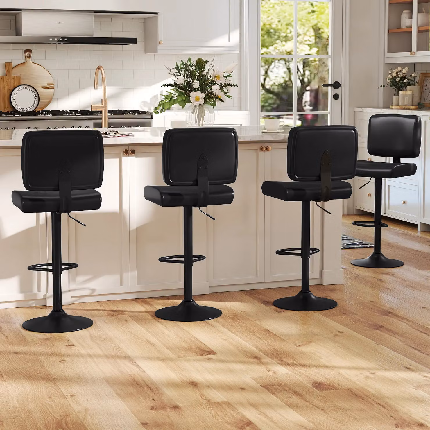 Gymax Set of 2 Modern Black Swivel Bar Stools with Adjustable Height and Synthetic Leather Upholstery – 5