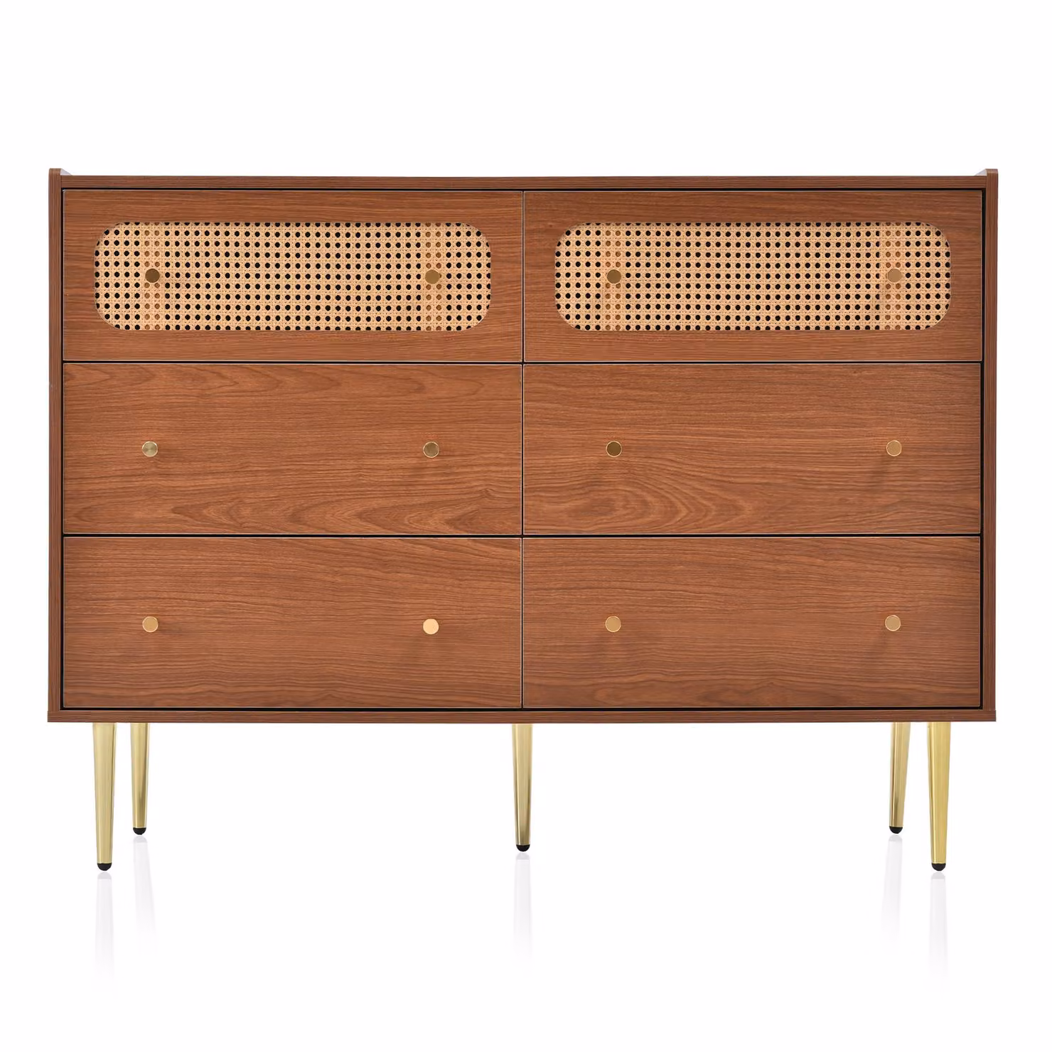 Aosom UK Vintage Rattan Sideboard Cabinet with 6 Drawers, Walnut and Gold, W/D/H: 120 x 40 x 90 cm – 2