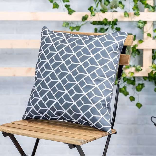 Icon Geometric Pattern Waterproof Indoor and Outdoor Cushion, Yellow and Grey, W/D/H: 43 x 43 x 43 cm – 1