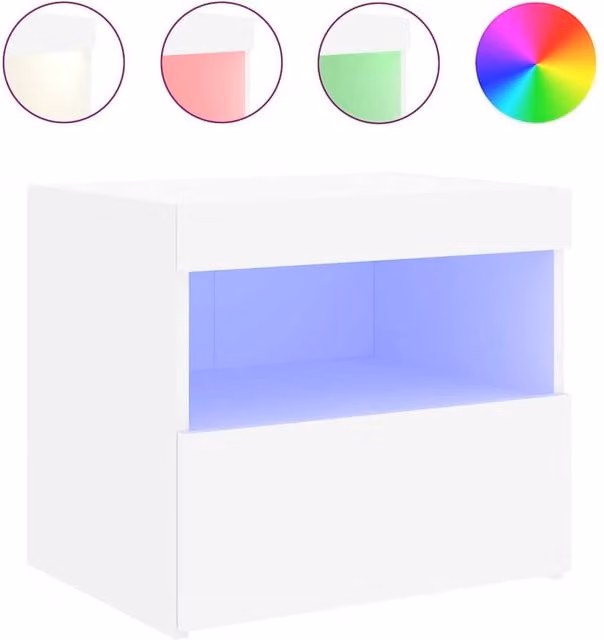 Berkfield Home Modern White Bedside Cabinet with Integrated LED Lighting W/D/H: 50 x 40 x 45 cm