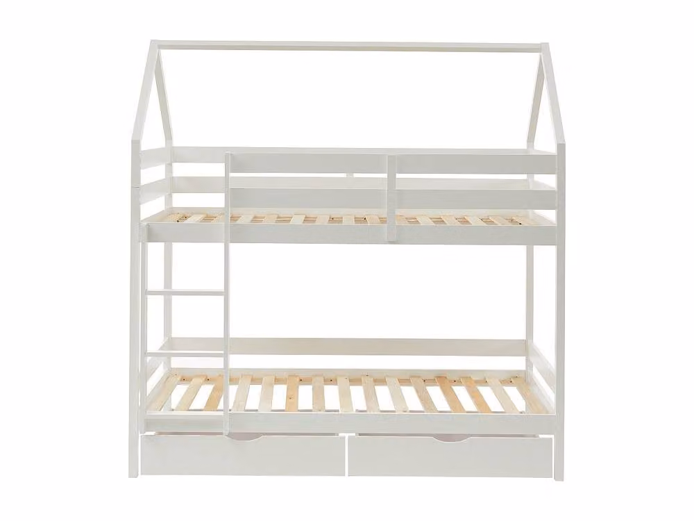 CHORI Vente-unique Hut Bunk Beds with 2 Drawers in White Lacquered Pine, W/D/H: 190 x 90 x 160 cm – 2