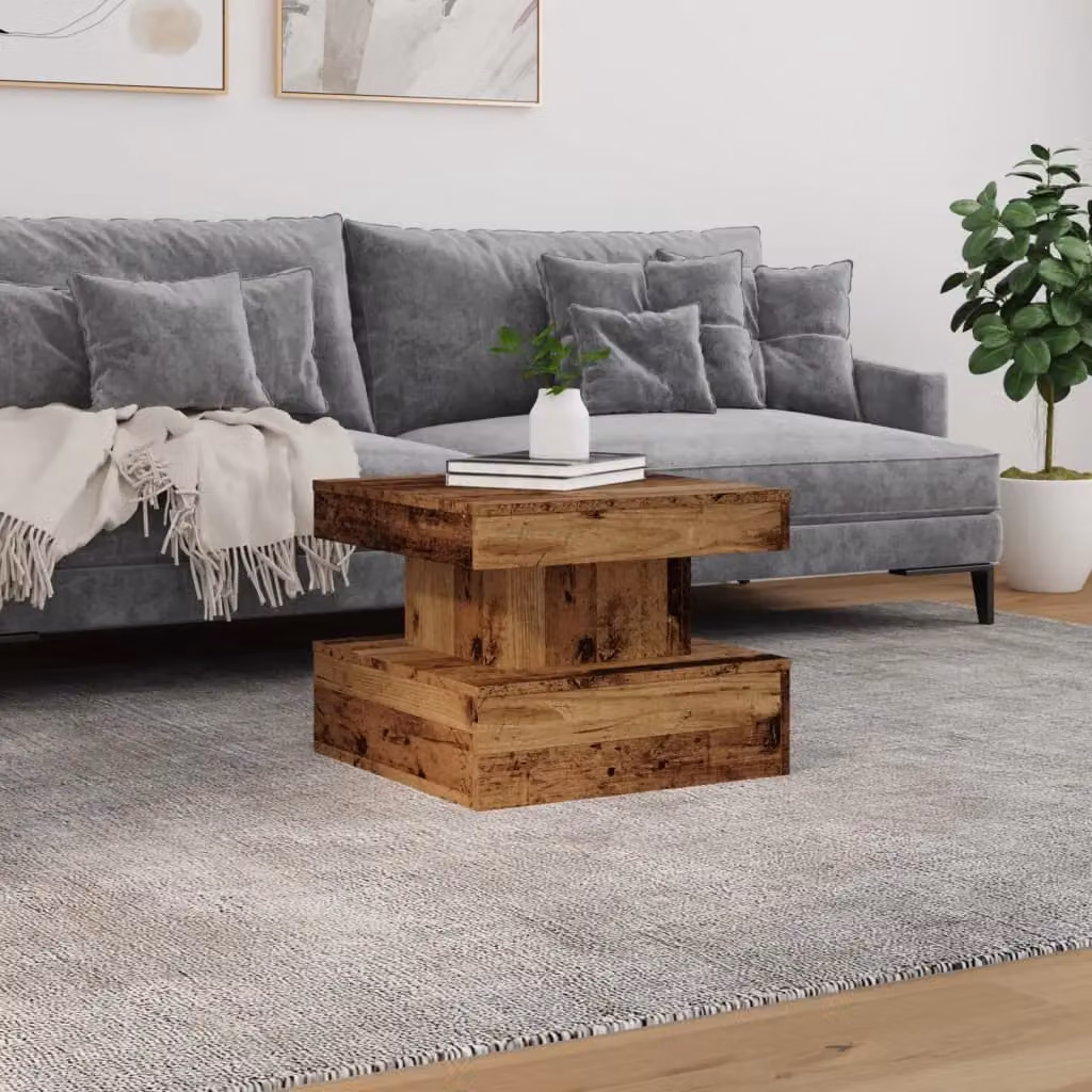 Berkfield Home Modern Square Coffee Table with LED Lights in Brown, W/D/H: 50 x 50 x 40 cm – 4