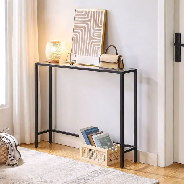 FORGEVIO Modern Black Console Table for Hallways, W/D/H: 100 x 22 x 80 cm