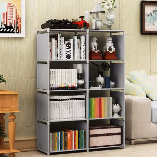 Komore Modern Open-Design Cube Bookcase in Silver Grey