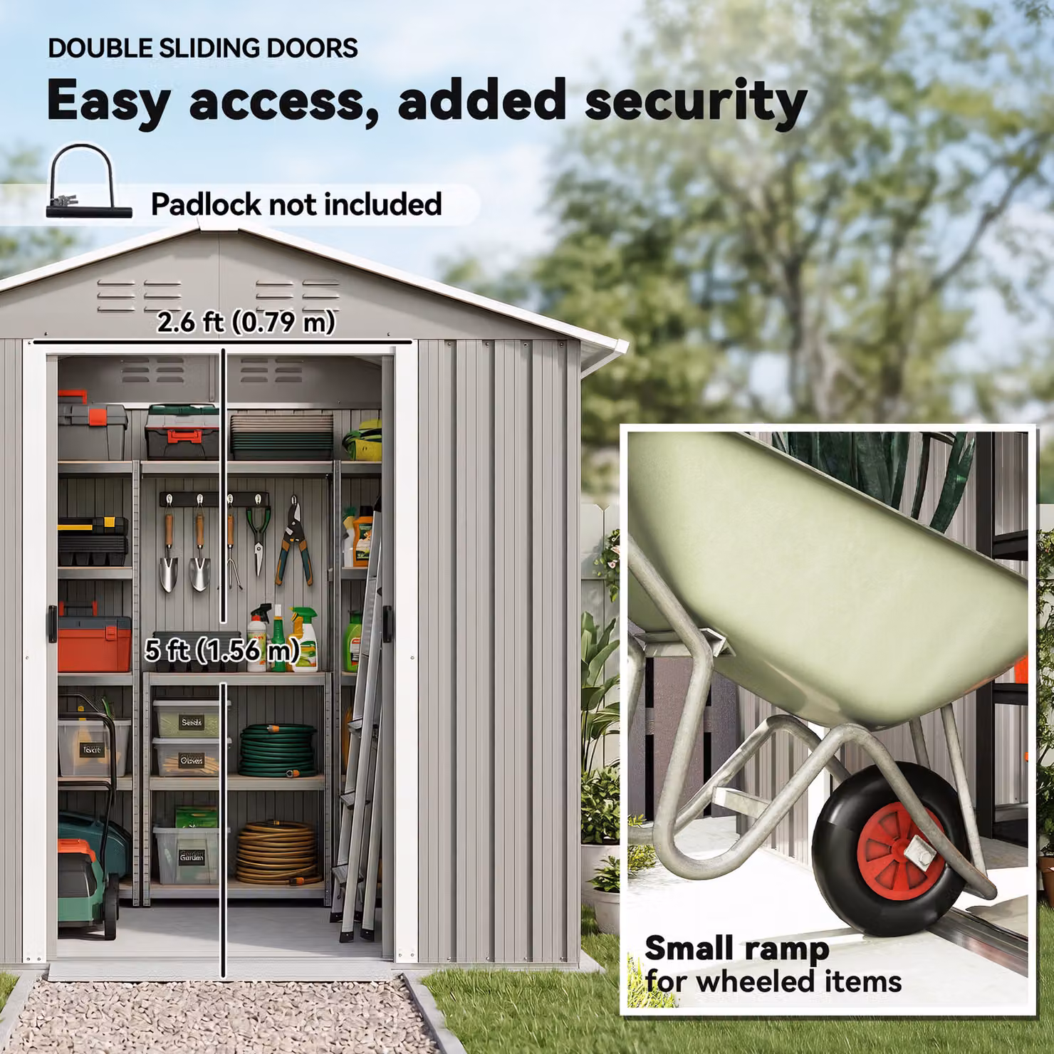 Outsunny Metal Garden Storage Shed in Grey with Sliding Doors and Side Vent – 5