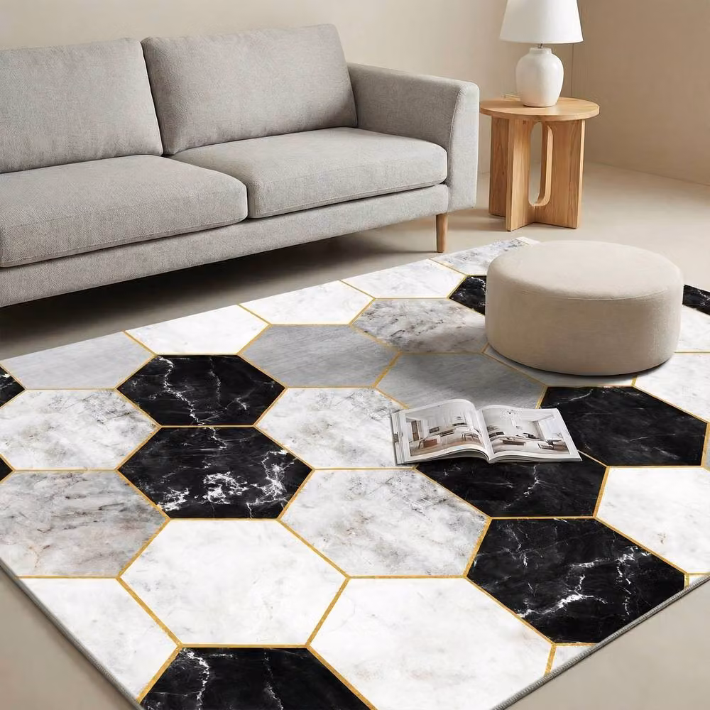 MCC Direct Modern Abstract Rectangular Microfibre Rug in Black, W/D/H: 60 x 110 x 1 cm – 2